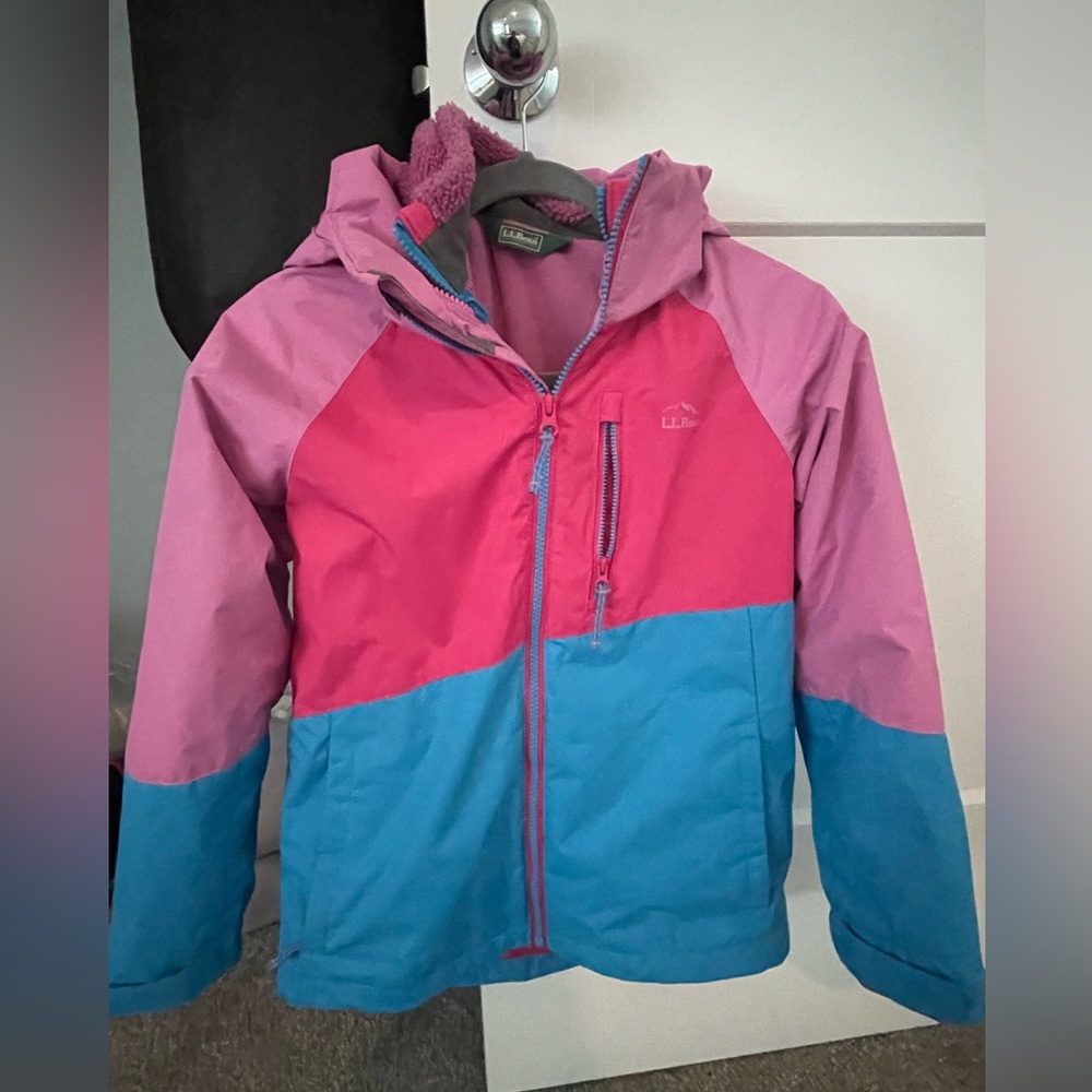 Girls LL bean jacket size medium (10-12) & matching hat